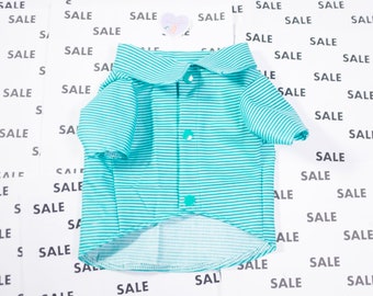 FINAL SALE - SMALL - Teal Stripe Button Down Dog Shirt, Collared Pet clothes, Formal puppy fashion, Fancy cat apparel