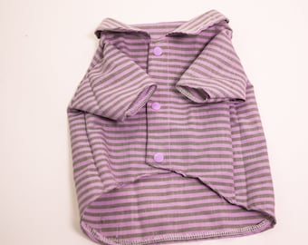 Purple Lined Button Down Dog Shirt, Collared Pet clothes, Formal puppy fashion, Fancy cat apparel