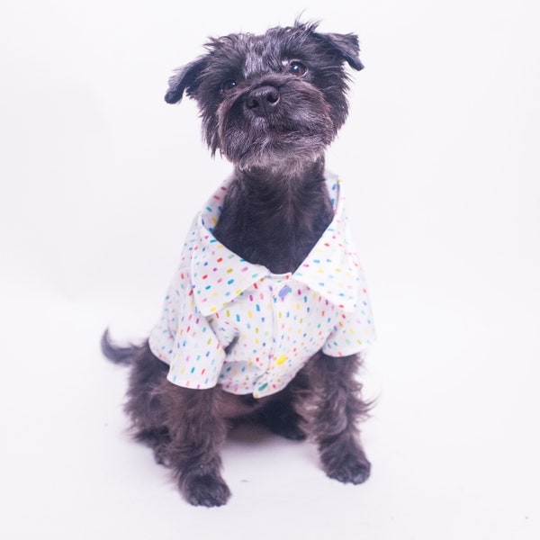 Rainbow Watercolour Dots Button Down Dog Shirt, Collared Pet clothes, Formal puppy fashion, Fancy cat apparel, Gift for Dog