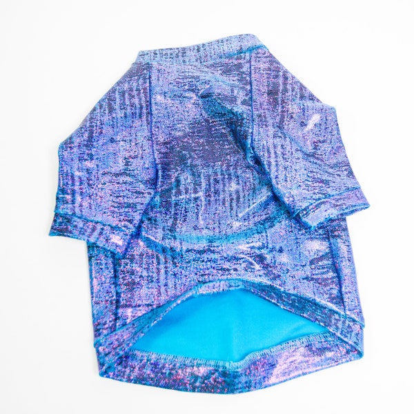 Shiny Blue + Purple Party Dog Shirt, Colourful Pet Clothes,  Fancy cat apparel, High fashion puppy sweater