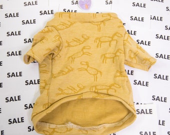 FINAL SALE - SMALL - Ready to Ship - Yellow Sweater with Horse Drawings, Designer Dog clothing, gift for dog