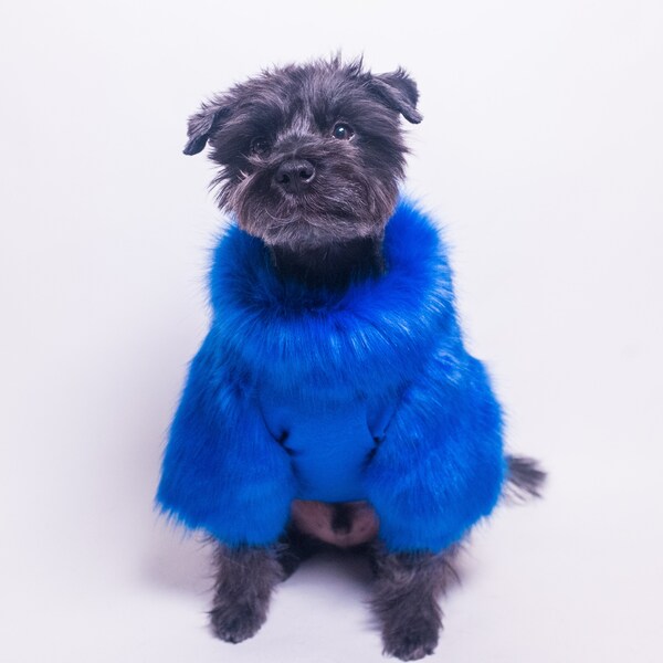 Royal Blue Faux Fur Sleeve Dog Sweater | Dog clothing | Cat Clothing  | dog apparel | Dog shirt