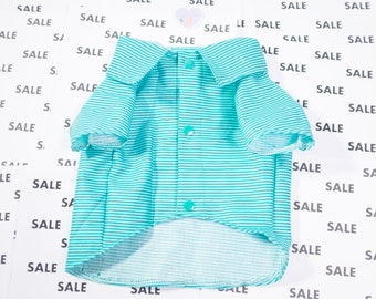 FINAL SALE - MED - Ready to Ship - Teal Stripe Button Down Dog Shirt, Collared Pet clothes, Formal puppy fashion