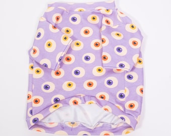 Rainbow Eyeballs Purple Dog Shirt, Cotton Pet clothes, Fun puppy fashion, Fancy cat apparel, High fashion puppy