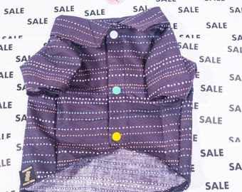 FINAL SALE - MED - Ready to Ship - Coloured Dot Lines Button Down Dog Shirt, Collared Pet clothes, Formal puppy fashion