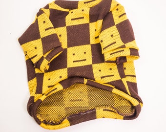 Yellow + Brown Meh Face Pet Sweater, Spring Dog clothing, Cat clothes, Warm winter dog sweater