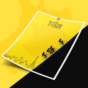 Tour de France Yellow Cycling Art Poster Print Paris