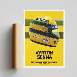 Ayrton Senna Helmet Retro Classic Art Poster Print Formula 1 F1 Brazil