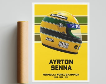 Ayrton Senna Helmet Retro Classic Art Poster Print Formula 1 F1 Brazil