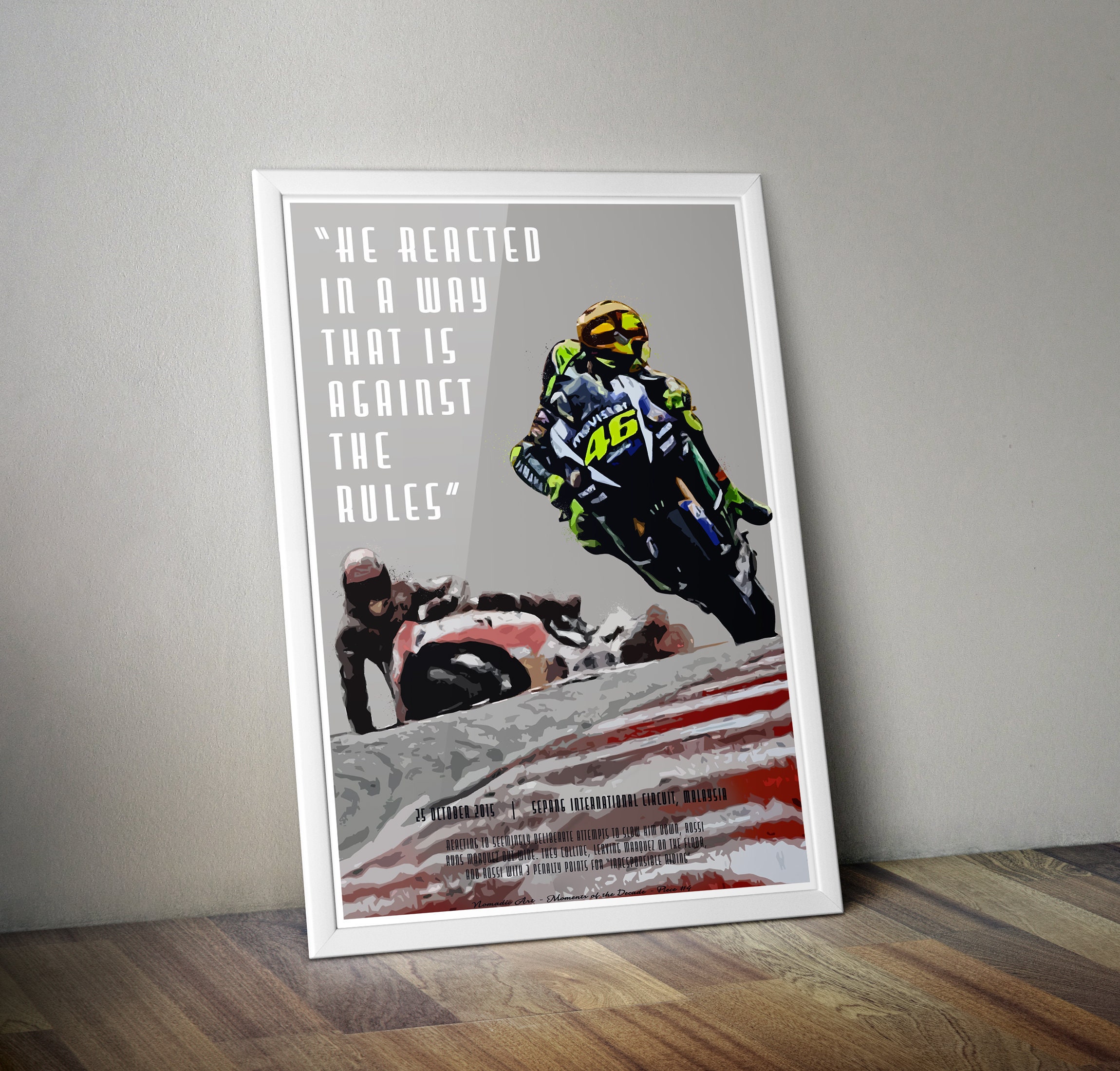 Valentino Rossi Marc Marquez Crash Motogp Art Poster Print Sepang