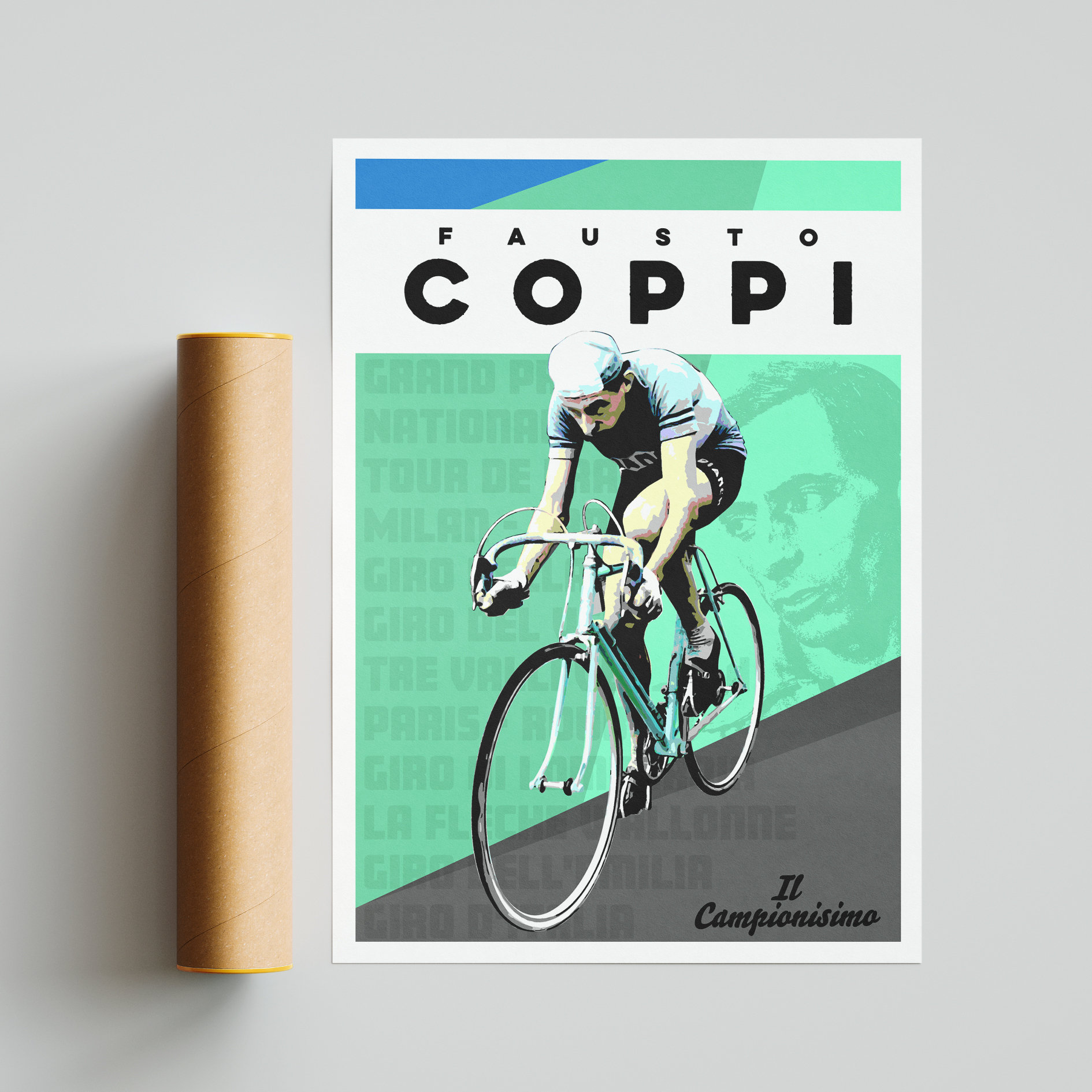 Poster Vintage Fausto Coppi – A4 – Publicité Cinelli Campagnolo – Neuf