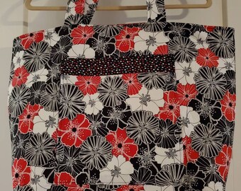 Black, Red & White Floral Tote Bag