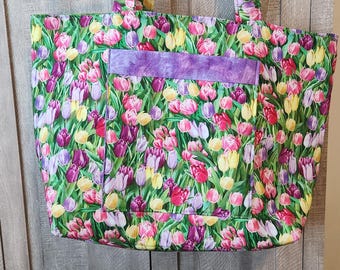 Multicolored Tulip Floral Tote Bag