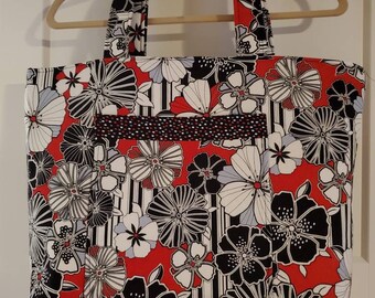 Black, Red & White Floral Tote Bag