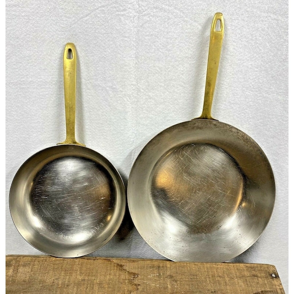 2 Vintage Paul Revere 1801 Stainless Copper Frying Pans Skillets Farmhouse USA