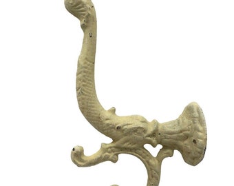 Vintage Ornate Wall 3 Hook Towel Robe Coat Hat Rack Whitewashed Cast Metal