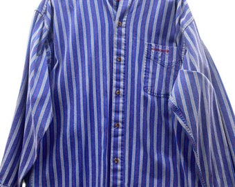 Vintage WATSONS HEAVIES Mens M/L Long Sleeve Striped Button Down Denim Shirt