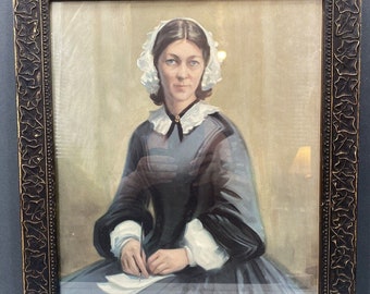 Vintage ingelijste kunst portret van een dame print Americana Engelse Victoriaanse vrouw