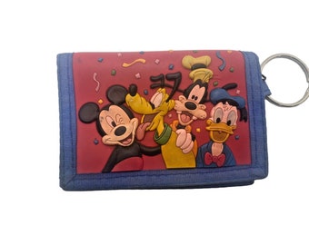 Vintage Disneyland Resort 3D Characters Wallet Coin Purse wKey Ring Mickey Mouse