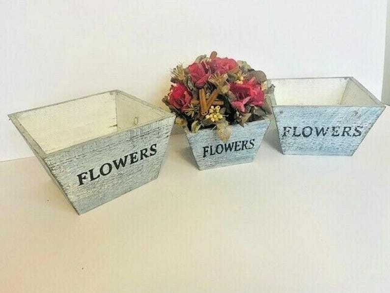 Rustic Farmhouse Solid Wood Rectangular Succulent Pots Planter Boxes Set of 3 image 10