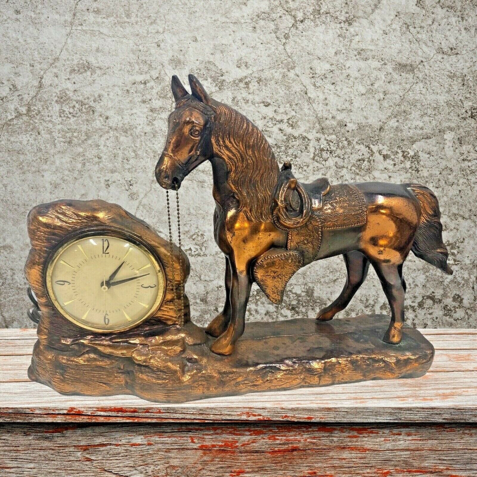 Vintage Copper Bronze Horse Stallion Electric Mantle Clock Etsy