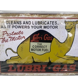 LUBI-GAS CAMEL La corretta targa in metallo per carburante per motori, garage, capannone, officina