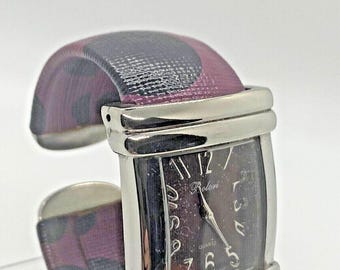 Vintage BOLORI Quartz Ladies Cuff Watch Purple POLKA DOT Band New Battery