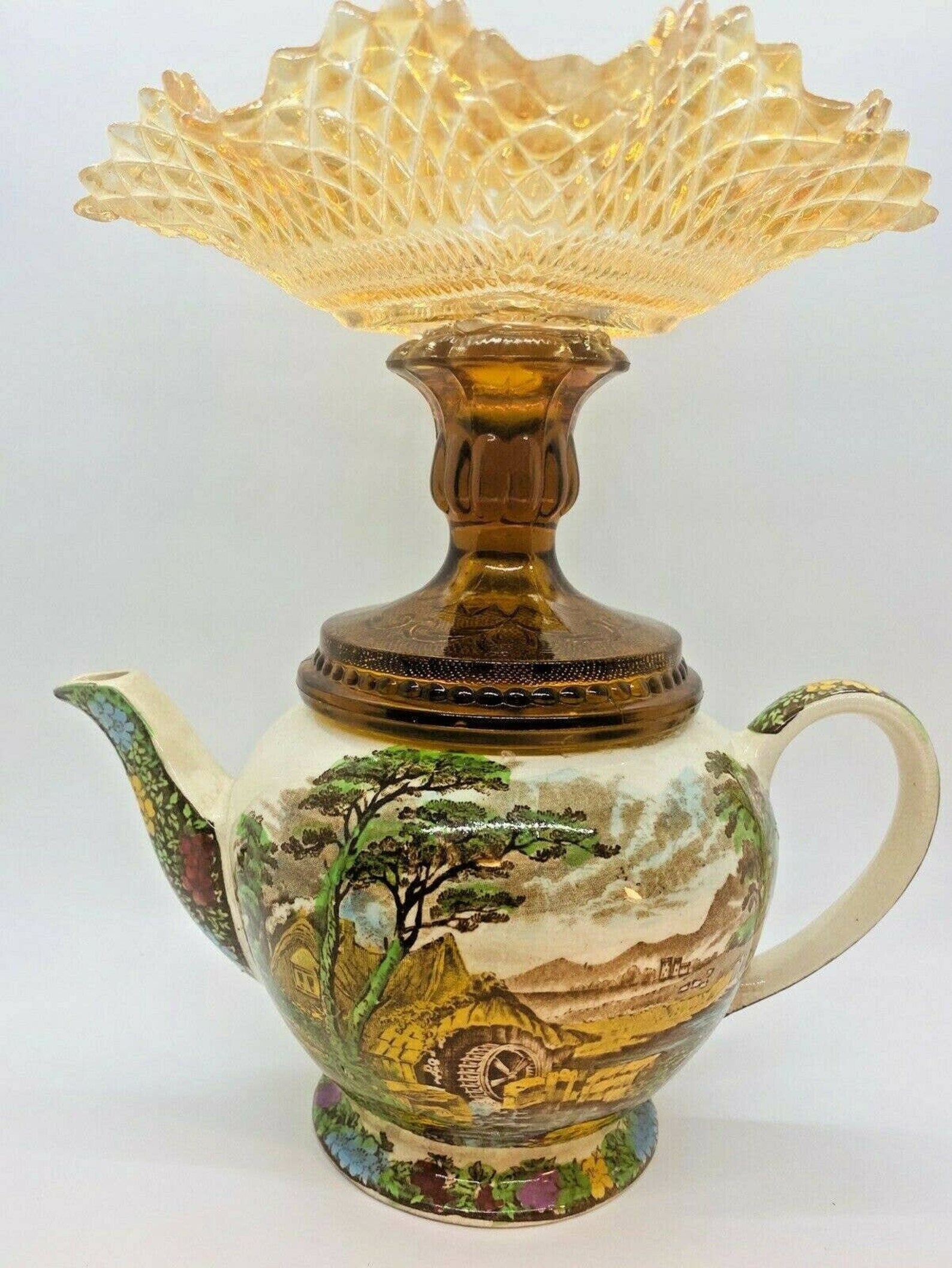 Antique Sadler the Old Mill Teapot Federal Glass Etsy