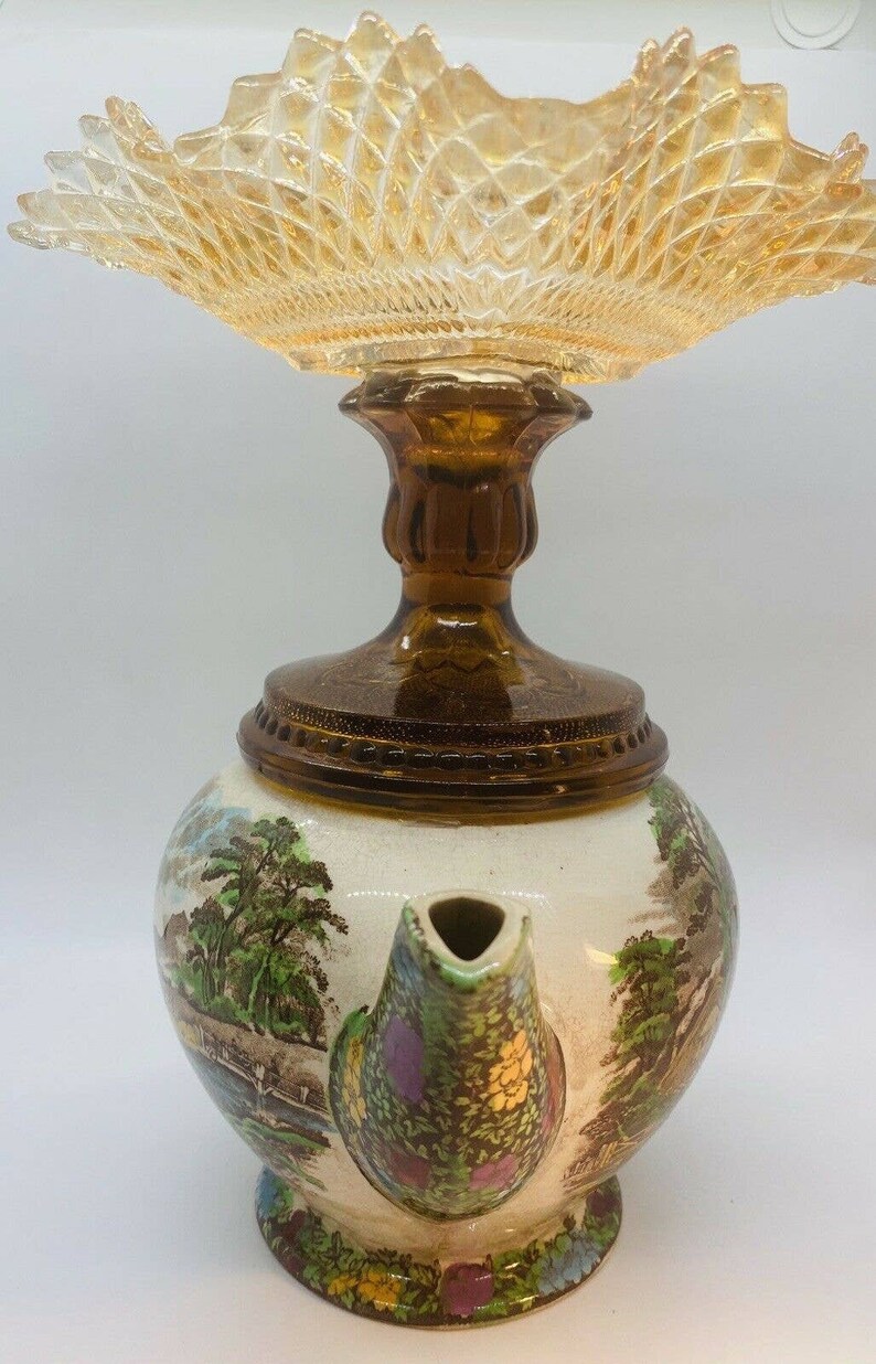 Antique Sadler the Old Mill Teapot Federal Glass Etsy