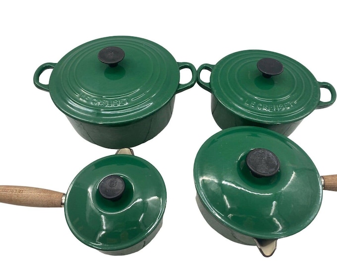 Le Creuset Vintage EMERALD GREEN SET 4 Pot Pan Dutch Oven Wood Etsy