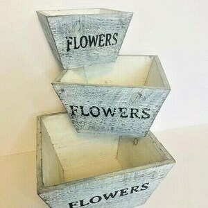 Rustic Farmhouse Solid Wood Rectangular Succulent Pots Planter Boxes Set of 3 image 6