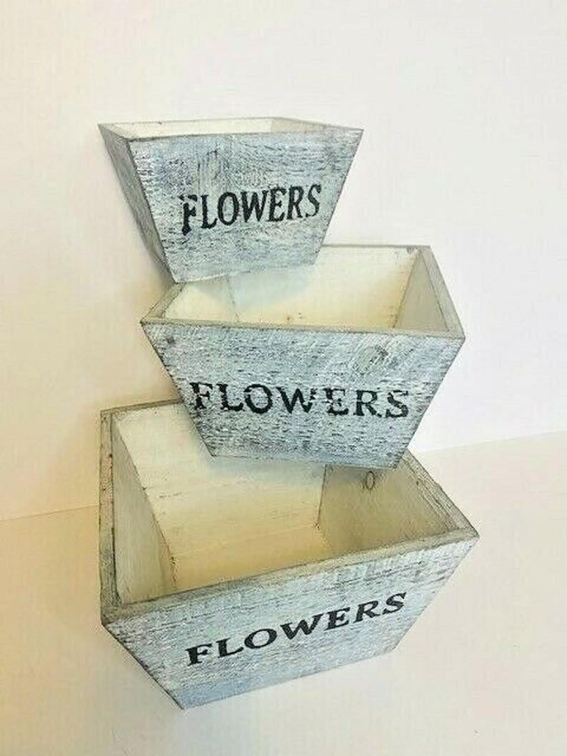 Rustic Farmhouse Solid Wood Rectangular Succulent Pots Planter Boxes Set of 3 image 6