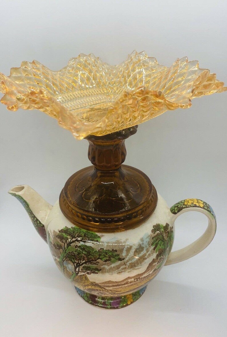 Antique Sadler the Old Mill Teapot Federal Glass Etsy