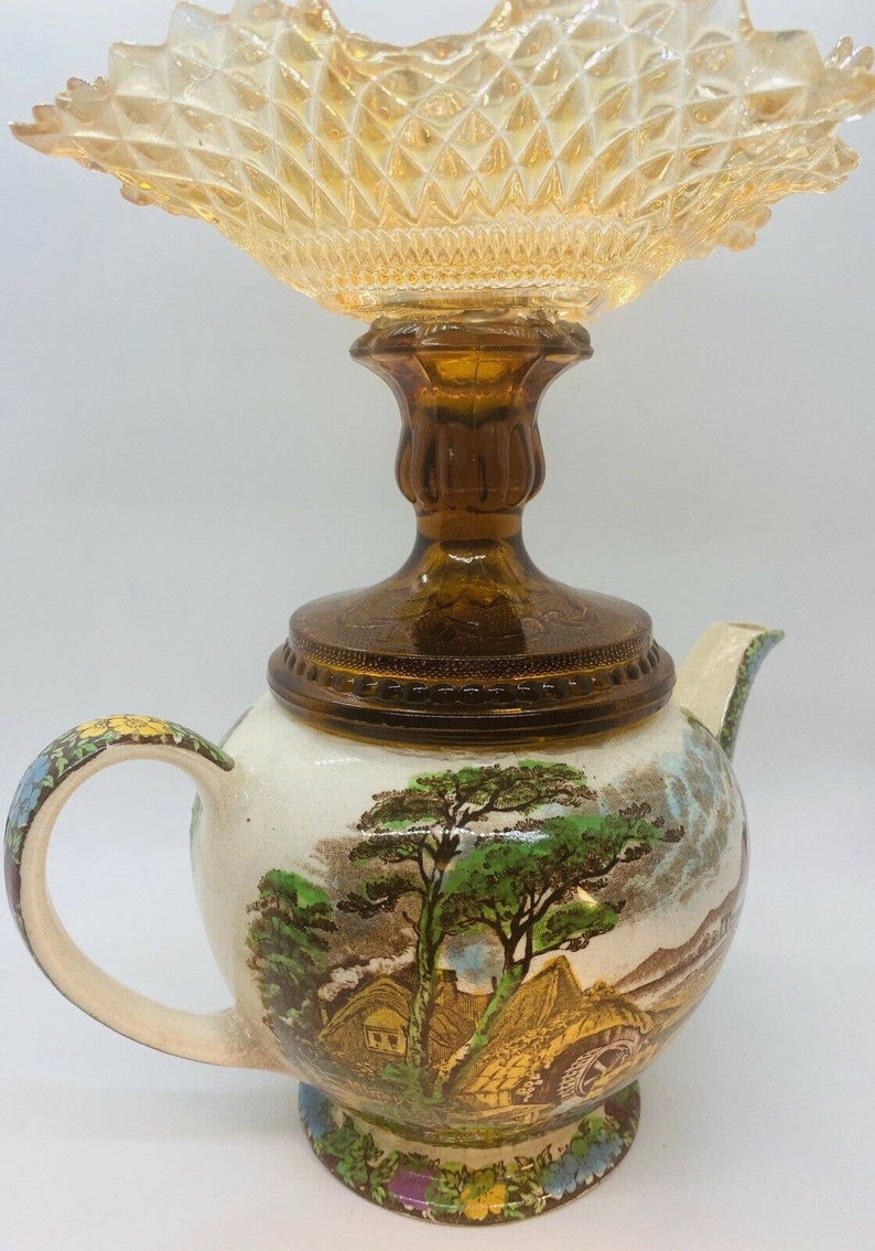 Antique Sadler the Old Mill Teapot Federal Glass Etsy