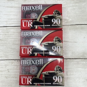 3 Factory Sealed New 90 Minutes Maxell UR Normal Bias Blank Audio Cassette Tape