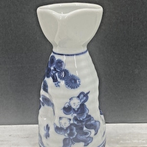 Small Antique Japanese Blue and White Porcelain Sakura Tree Sake Bottle