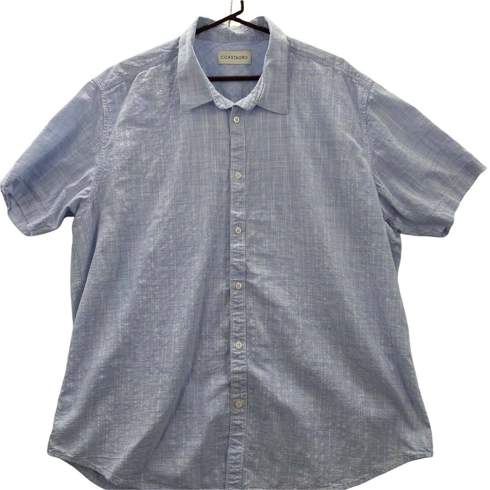 Coastaoro Men's XXL Button Up Shirt Short Sleeve Light Blue Linen Cotton