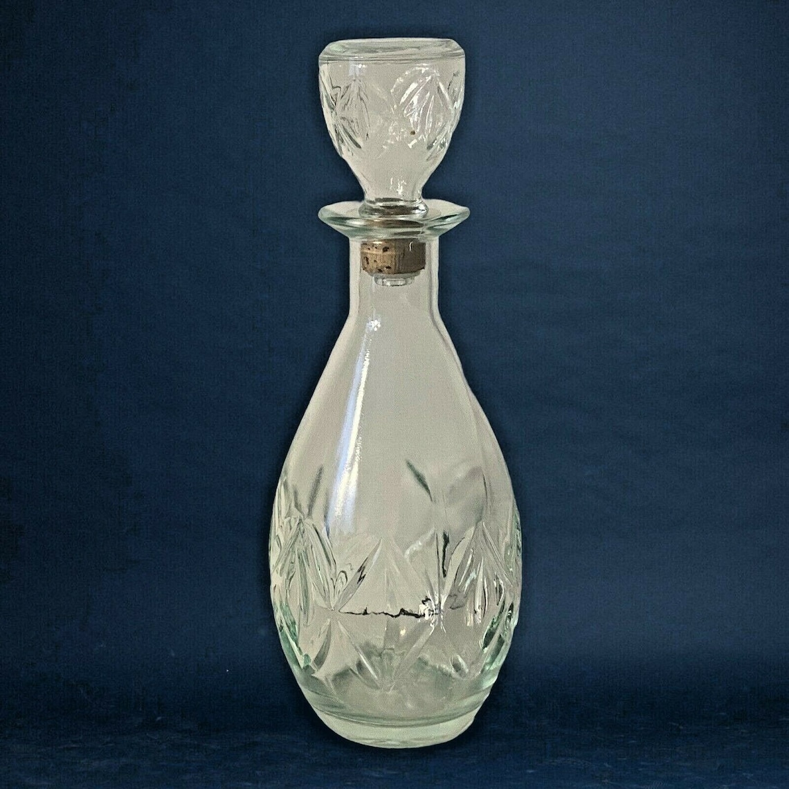 Vintage Cut Clear Light Blue Glass Liquor Bottle Decanter With Etsy
