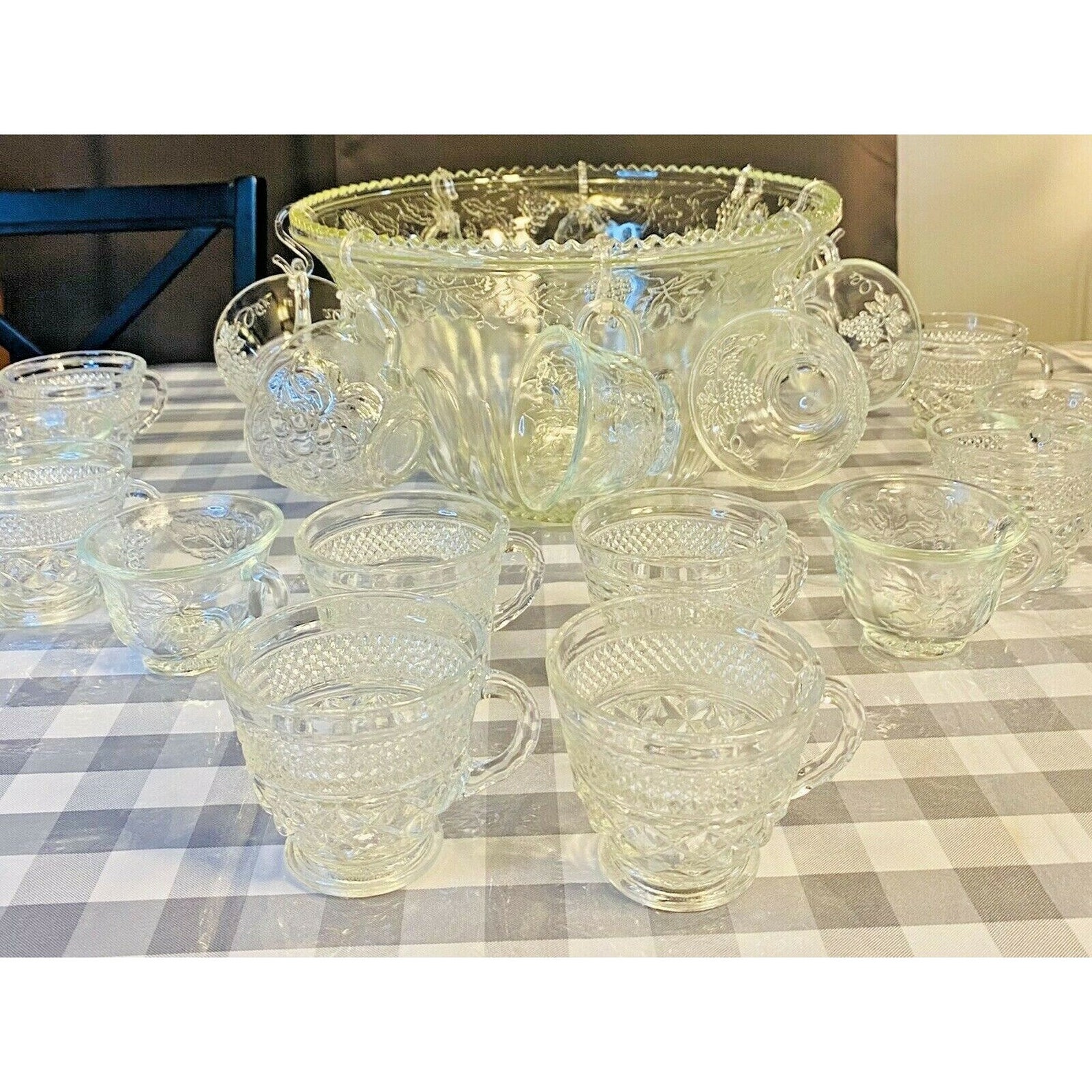 Beautiful Vintage Pressed Glass GrapeVine Punch Bowl 20 piece Etsy