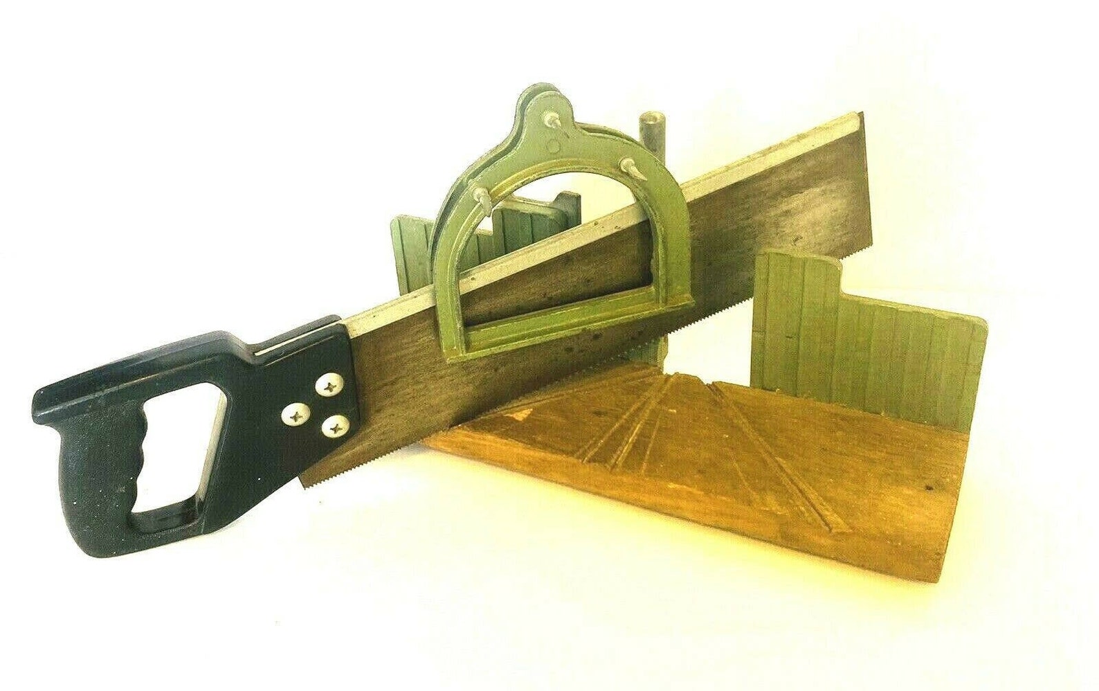 Vintage Mount Miter Box Saw SET Work Bench Wood Tool Green Etsy