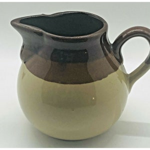 Vintage Brown and Tan Glazed Stoneware Creamer Pitcher Mug