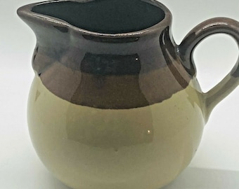 Vintage Brown and Tan Glazed Stoneware Creamer Pitcher Mug