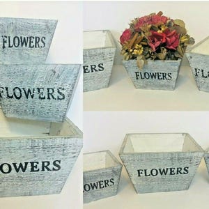 Rustic Farmhouse Solid Wood Rectangular Succulent Pots Planter Boxes Set of 3 image 2