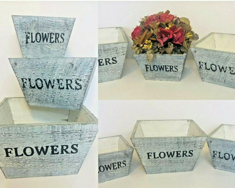 Rustic Farmhouse Solid Wood Rectangular Succulent Pots Planter Boxes Set of 3 image 2