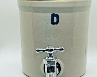 1930's Letter D Antique Water Faucet Dispenser Crock w/Lid Nappanee Water Filter