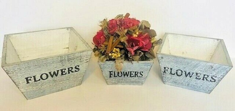 Rustic Farmhouse Solid Wood Rectangular Succulent Pots Planter Boxes Set of 3 image 9