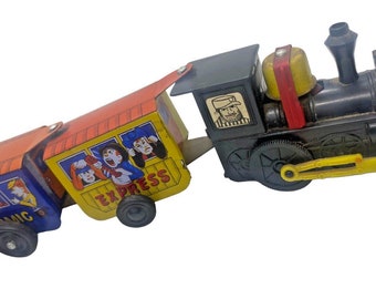 Vintage wind up Comic Zig Zag western express tin toy train Works Great