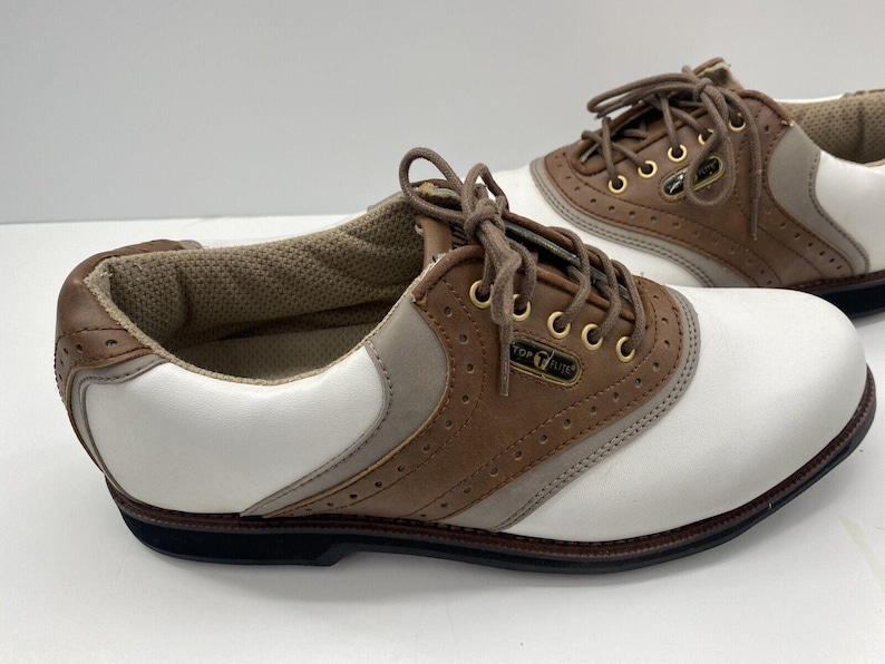 TOP FLITE Doral Golf Shoes Men's Size 11 White Saddle Brown With Carrying Bag image 3