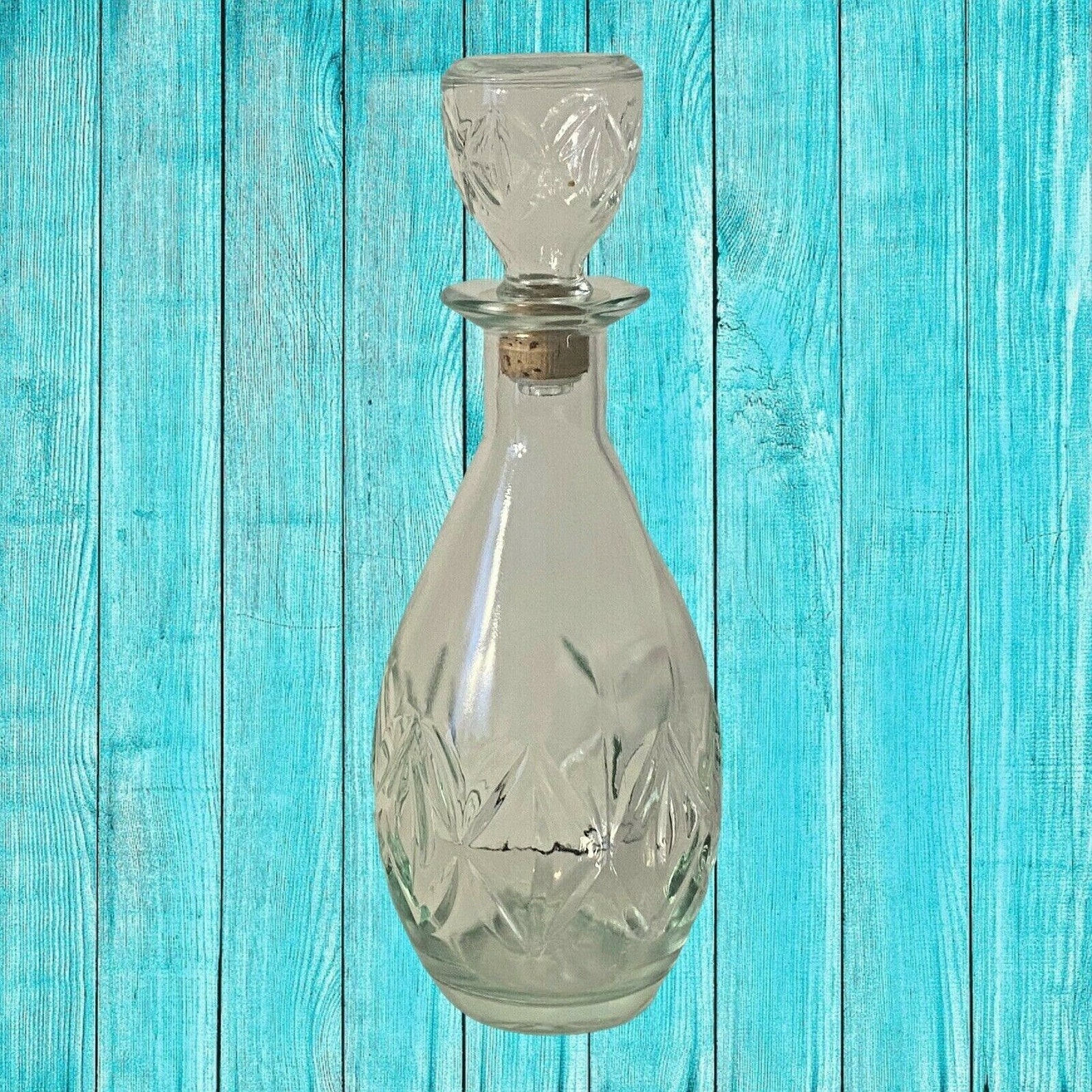 Vintage Cut Clear Light Blue Glass Liquor Bottle Decanter With Etsy