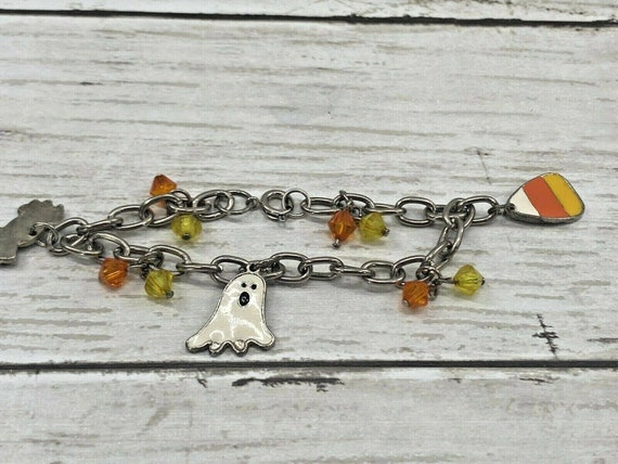 Vintage Halloween Bangle Charm Beaded Bracelet Me… - image 2